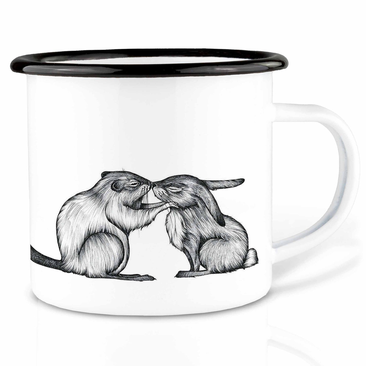 Taza de esmalte – Conejo y castor