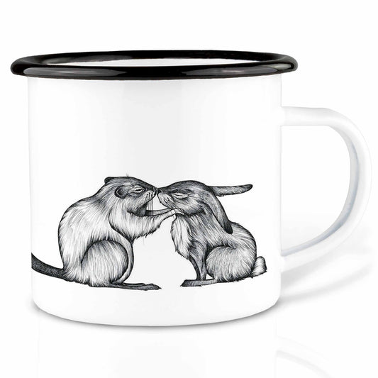 Taza de esmalte – Conejo y castor