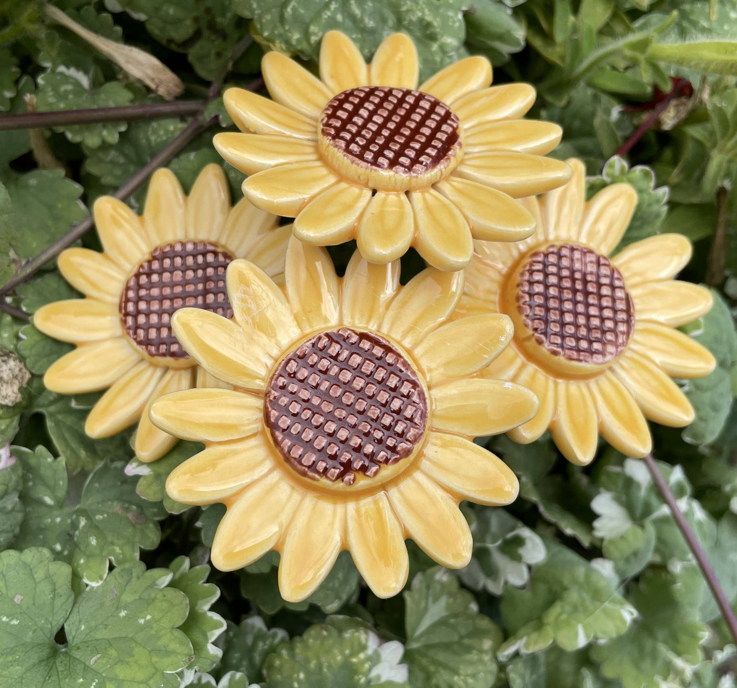 Flor de girasol de cerámica, estaca para plantas, girasol en el tallo