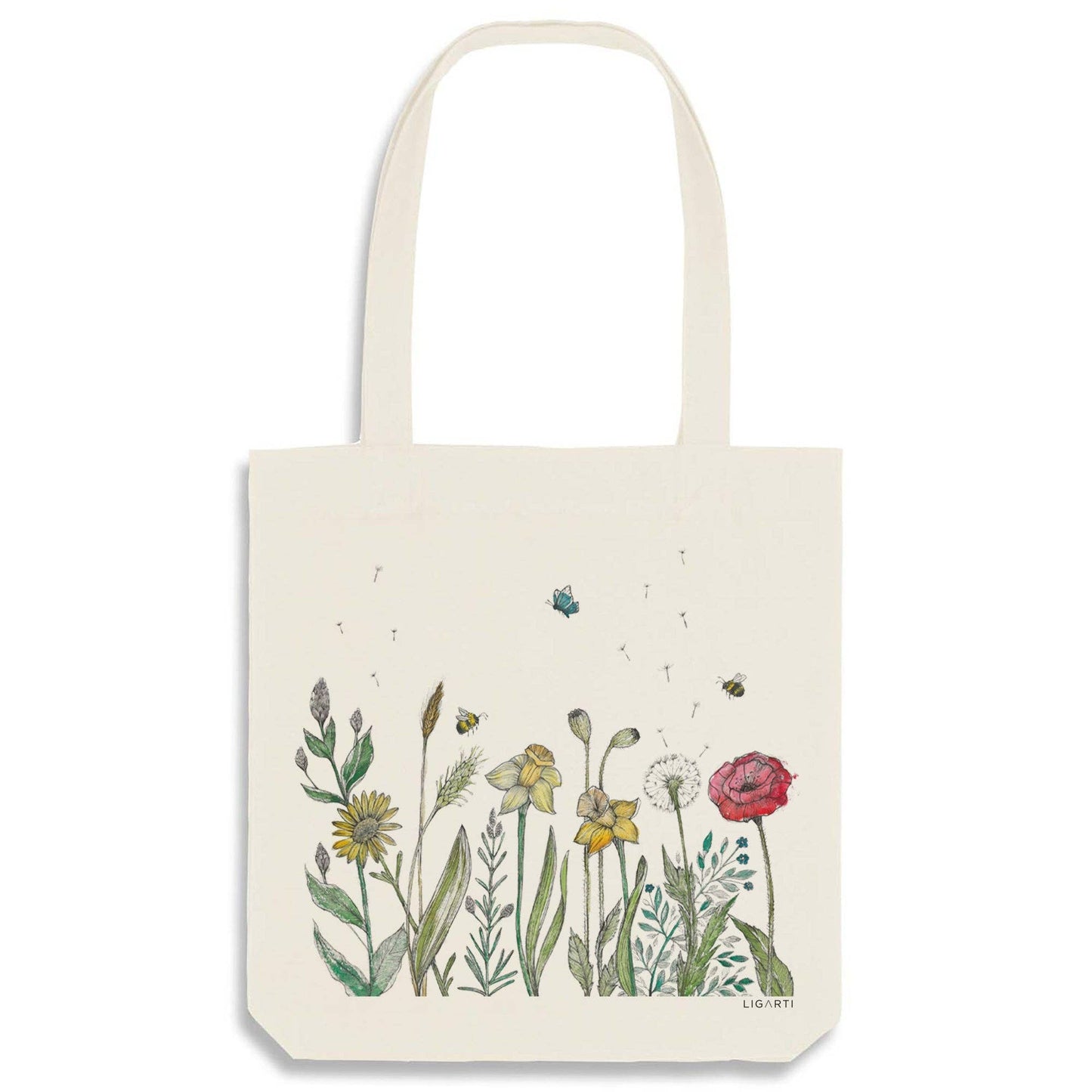 Bolsa de yute con diseño de pradera de flores
