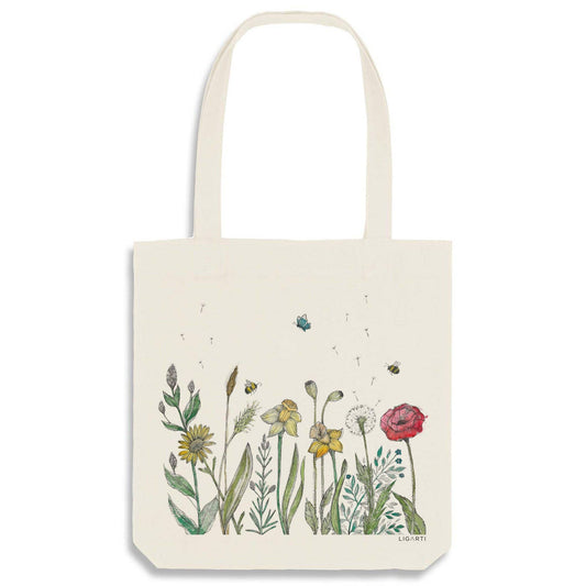 Bolsa de yute con diseño de pradera de flores