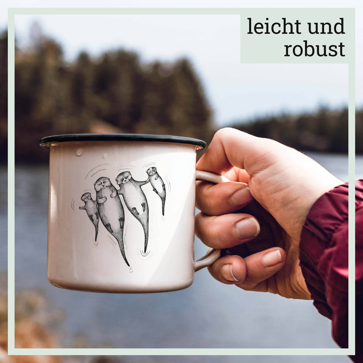 Taza esmaltada – Las nutrias